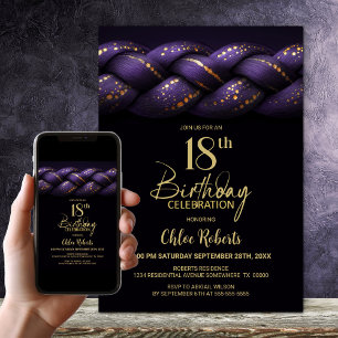 Invitation Purple Gold Braid 18e fête d'anniversaire