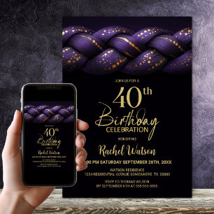 Invitation Purple Gold Braid 40e fête d'anniversaire