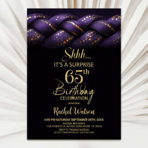Invitation Purple Gold Braid Surprise 65e fête d'anniversaire