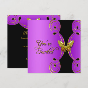 Invitation Purple Gold Butterfly Élégante fête d'anniversaire