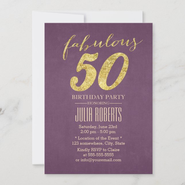 Invitation Purple & Gold Fabulous 50 Anniversaire (Devant)