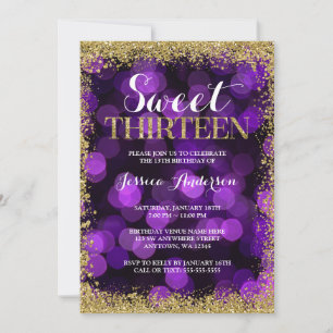 Invitation Purple Gold Faux Parties scintillant Lumières doux