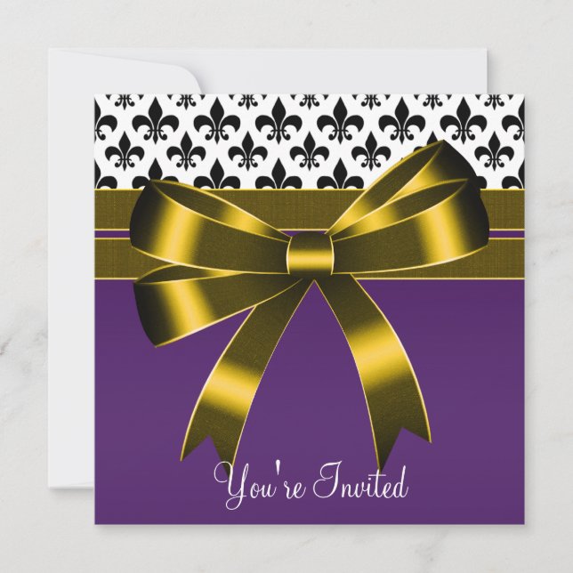 Invitation Purple & Gold Fleur De Lis Party (Devant)