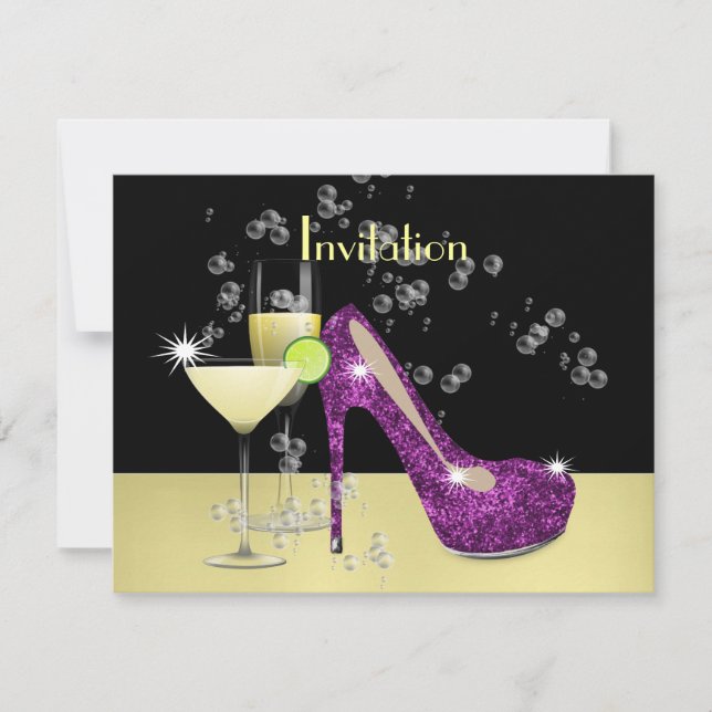 Invitation Purple Gold Glitzy Girly Bubbly Chaussure (Devant)