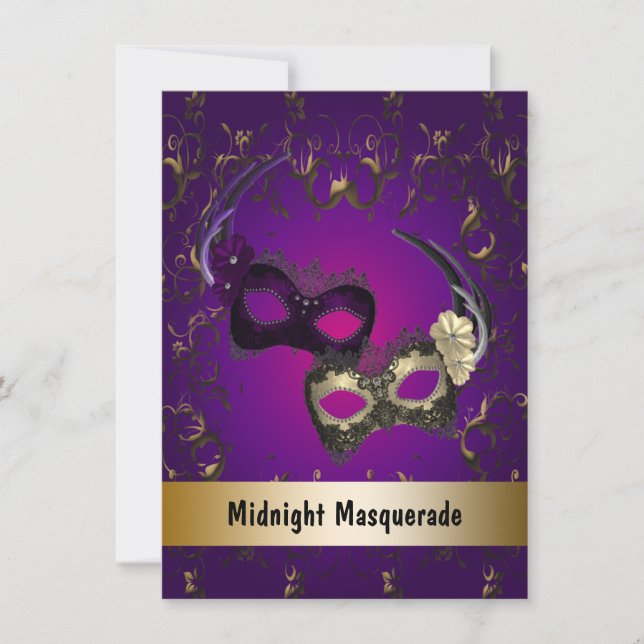 Invitation Purple Gold Masquerade Prom (Devant)
