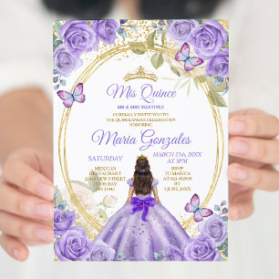 Invitation Purple & Gold Mis Quince 15 Anos Butterfly Crown