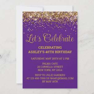 Invitation Purple Gold Parties scintillant 40e anniversaire F