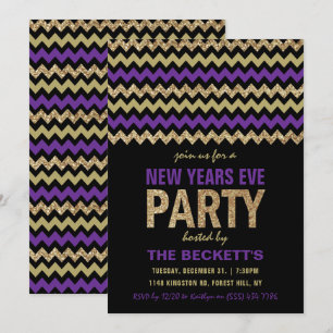 Invitation Purple & Gold Parties scintillant Chevron New Year