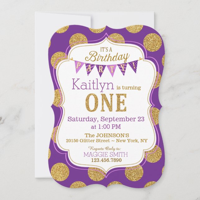 Invitation Purple Gold Parties scintillant Étincelle Premier  (Devant)