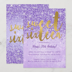 Invitation Purple & Gold Parties scintillant Sweet 16 Invitat