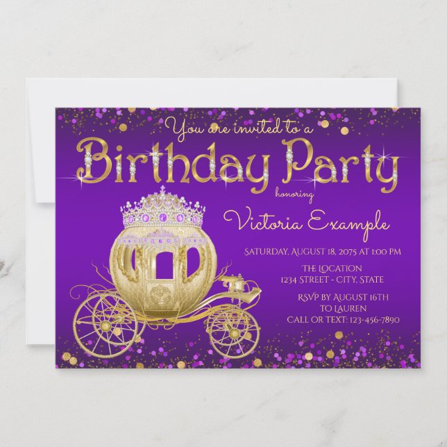 Invitation Purple Gold Princess Anniversaire (Devant)