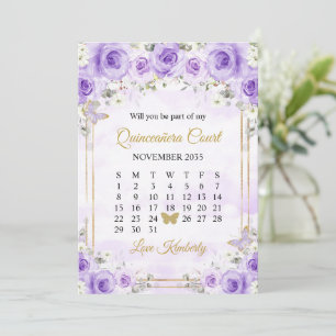 Invitation Purple Gold Quinceañera Papillon Rose Anniversaire
