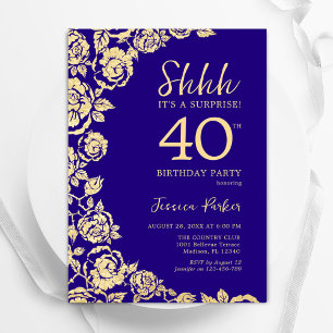 Invitation Purple Gold Roses Surprise 40e anniversaire
