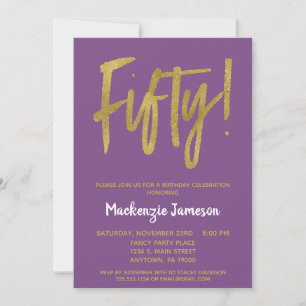 Invitation Purple Gold Script 50e Anniversaire Fête Invitatio