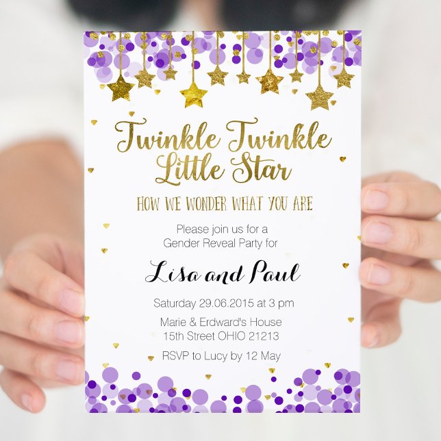 Invitation Purple Gold Star Twinkle scintillement sexe révéle (Créateur téléchargé)