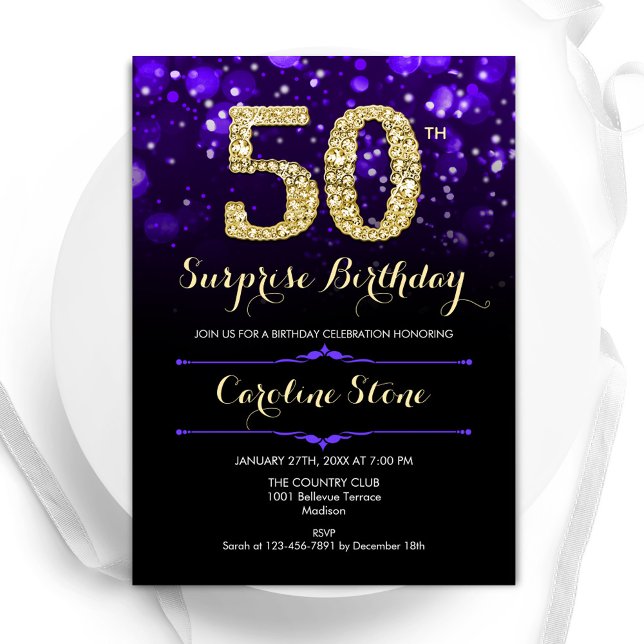 Invitation Purple Gold Surprise 50e anniversaire (Créateur téléchargé)