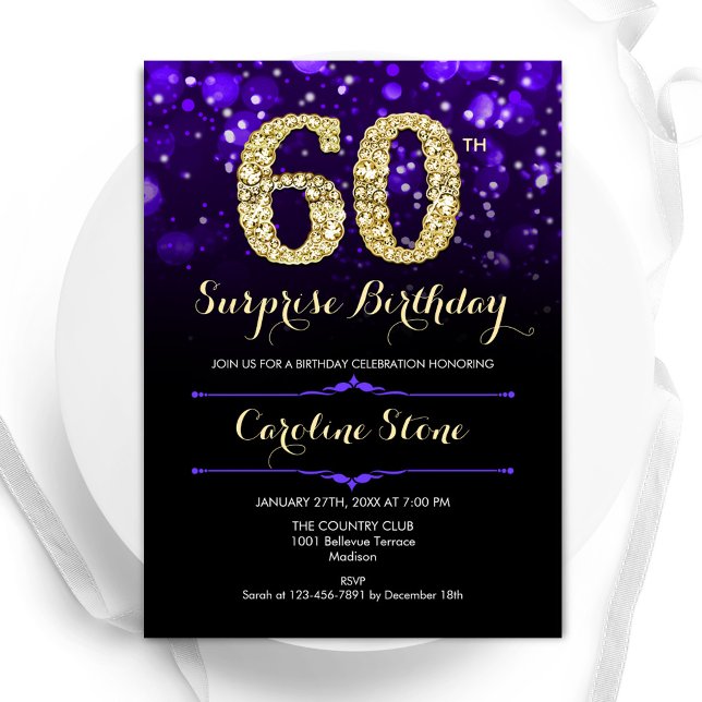 Invitation Purple Gold Surprise 60e anniversaire (Créateur téléchargé)