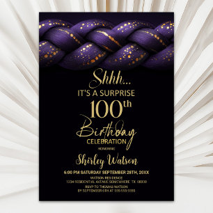 Invitation Purple Gold tresse Surprise 100e fête d'anniversai