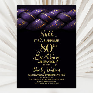 Invitation Purple Gold tresse Surprise 80e fête d'anniversair