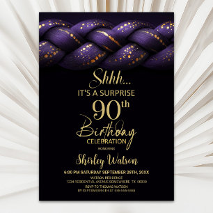 Invitation Purple Gold tresse Surprise 90e fête d'anniversair