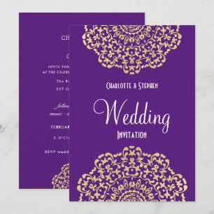 Invitation Purple Gold Vintage Inspiré dentelle élégant maria