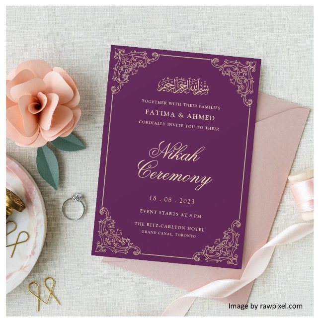 Invitation Purple Gold Vintage musulman Mariage musulman (Créateur téléchargé)