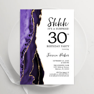 Invitation Purple Gold White Agate Surprise 30e anniversaire
