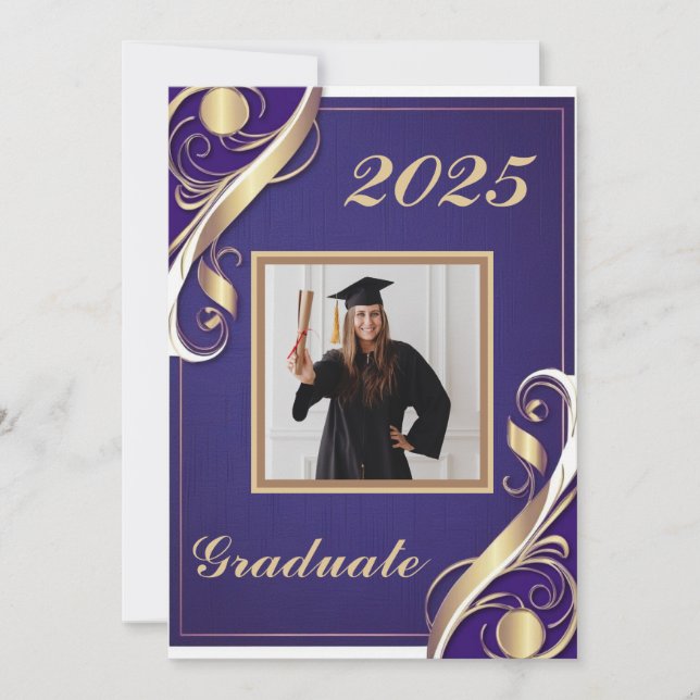 Invitation Purple Gold White Graduation 2025 (Devant)