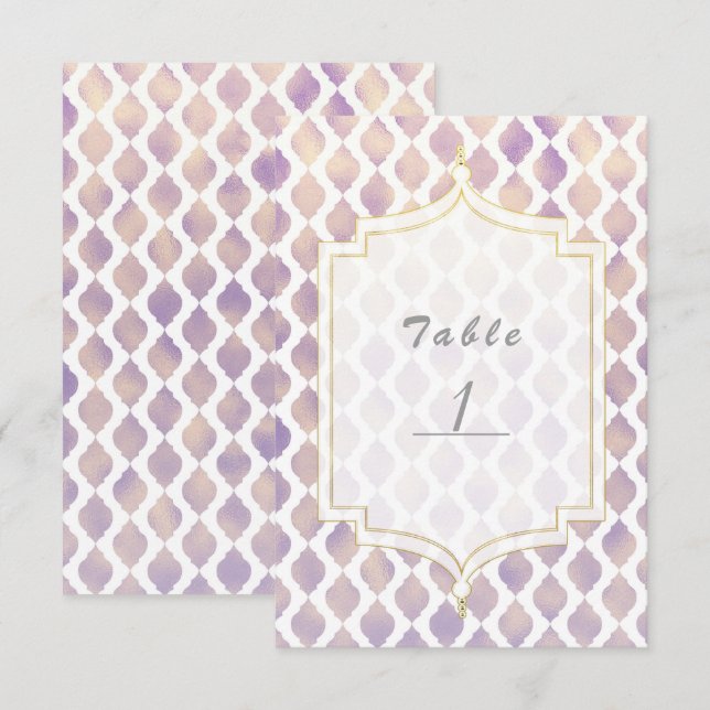 Invitation Purple Gold & White Marocain moderne Numéro de tab (Devant / Derrière)
