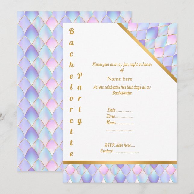 INVITATION PURPLE GOLD WHTE MERMAID PARTY BACHELORETTE (Devant / Derrière)