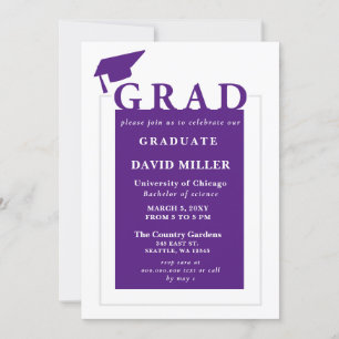 Invitation Purple Grad Moderne Minimaliste Graduation