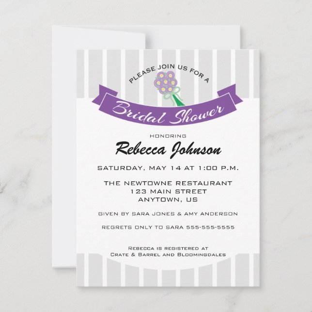 Invitation Purple & Gris Accentué avec Fête des mariées Bouqu (Devant)