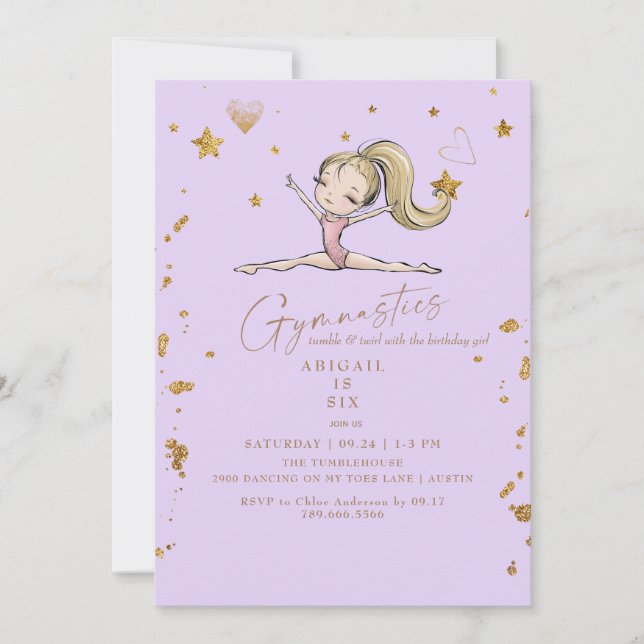 Invitation Purple Gymnastique Tumble & Twirl Anniversaire (Devant)