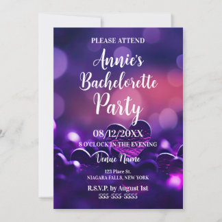 Invitation Purple Hearts Bokeh Bachelorette Party