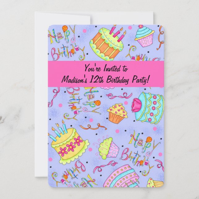 Invitation Purple Hot Pink Tween 12ème anniversaire Invitatio (Devant)