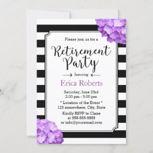 Invitation Purple Hydrangea Floral Moderne Stripes Retraite
