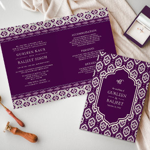 Invitation Purple Ikat All en un Anand Karaj Sikh Mariage