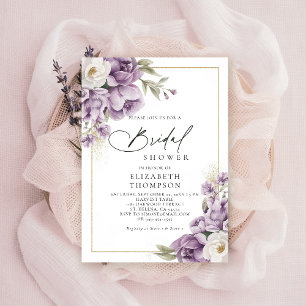 Invitation Purple ivoire or Floral Fête des mariées élégante