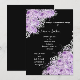 Invitation PURPLE LACE Florale ÉLÉGANTE MARIAGE MODERNE NOIR