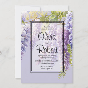 Invitation Purple lavande aquarelle fleurie glycine mariage