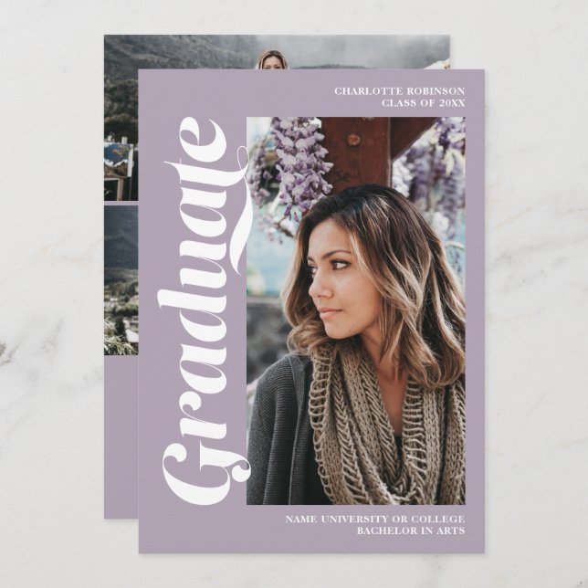 Invitation Purple lavande script diplôme de l'examen de la ph (Devant / Derrière)