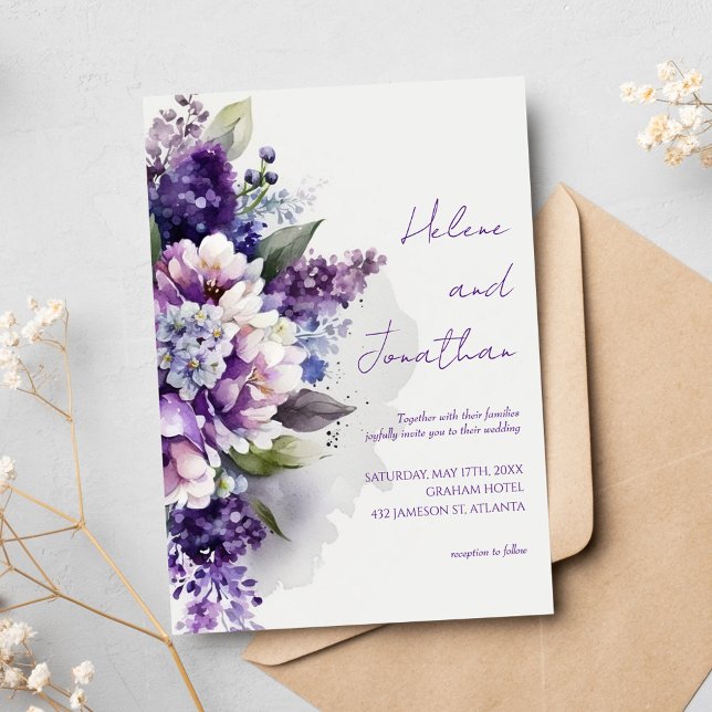Invitation Purple Lavender Boho Rustique Floral Mariage éléga (Purple Lavender Boho Rustic Floral Elegant Wedding Invitation)