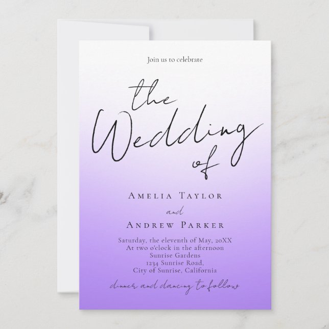 Invitation Purple Lavender Code QR minimal Mariage élégant (Devant)