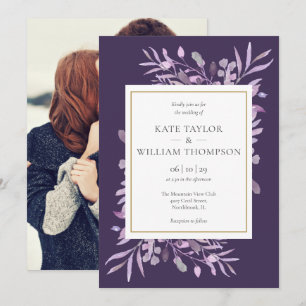 Invitation Purple Lavender Foliage Elegant Gold Photo Mariage