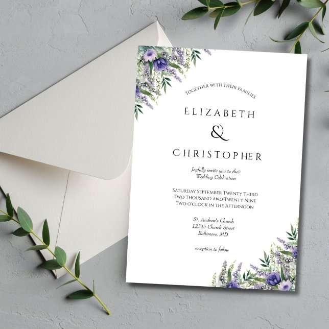 Invitation Purple Lavender Formel Élégant Mariage Moderne (Lavender Greenery Watercolor Floral Botanical Wedding invitation Formal and Elegant)