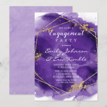 Purple Lavender Gold Paint Engagement Party Invita