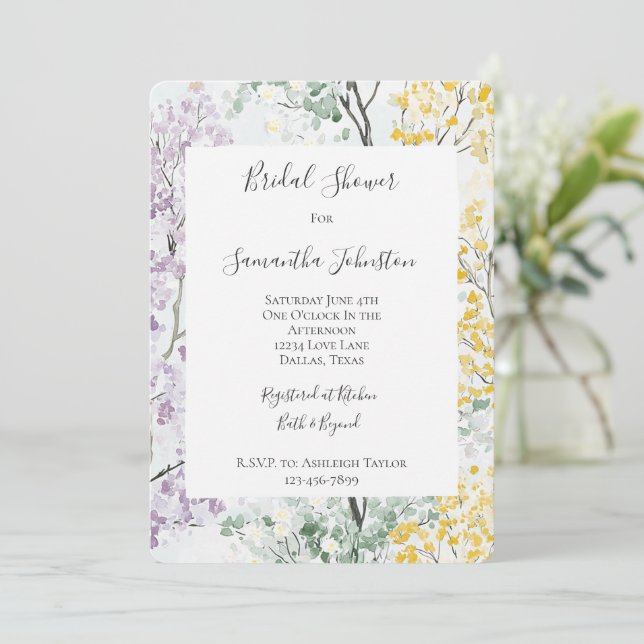 Invitation Purple Lavender Green Yellow Bridal Shower (Debout devant)