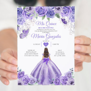 Invitation Purple Lavender Mis Quince 15 Anos Argent Couronne