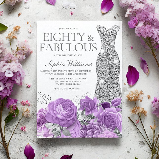 Invitation Purple Lavender & Silver 80e fête d'anniversaire (Créateur téléchargé)