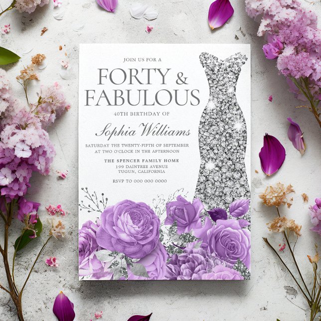 Invitation Purple Lavender & Silver Gown fête de 40e annivers (Créateur téléchargé)